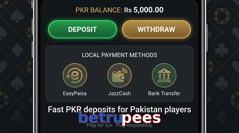Deposit and withdrawal screen with PKR methods